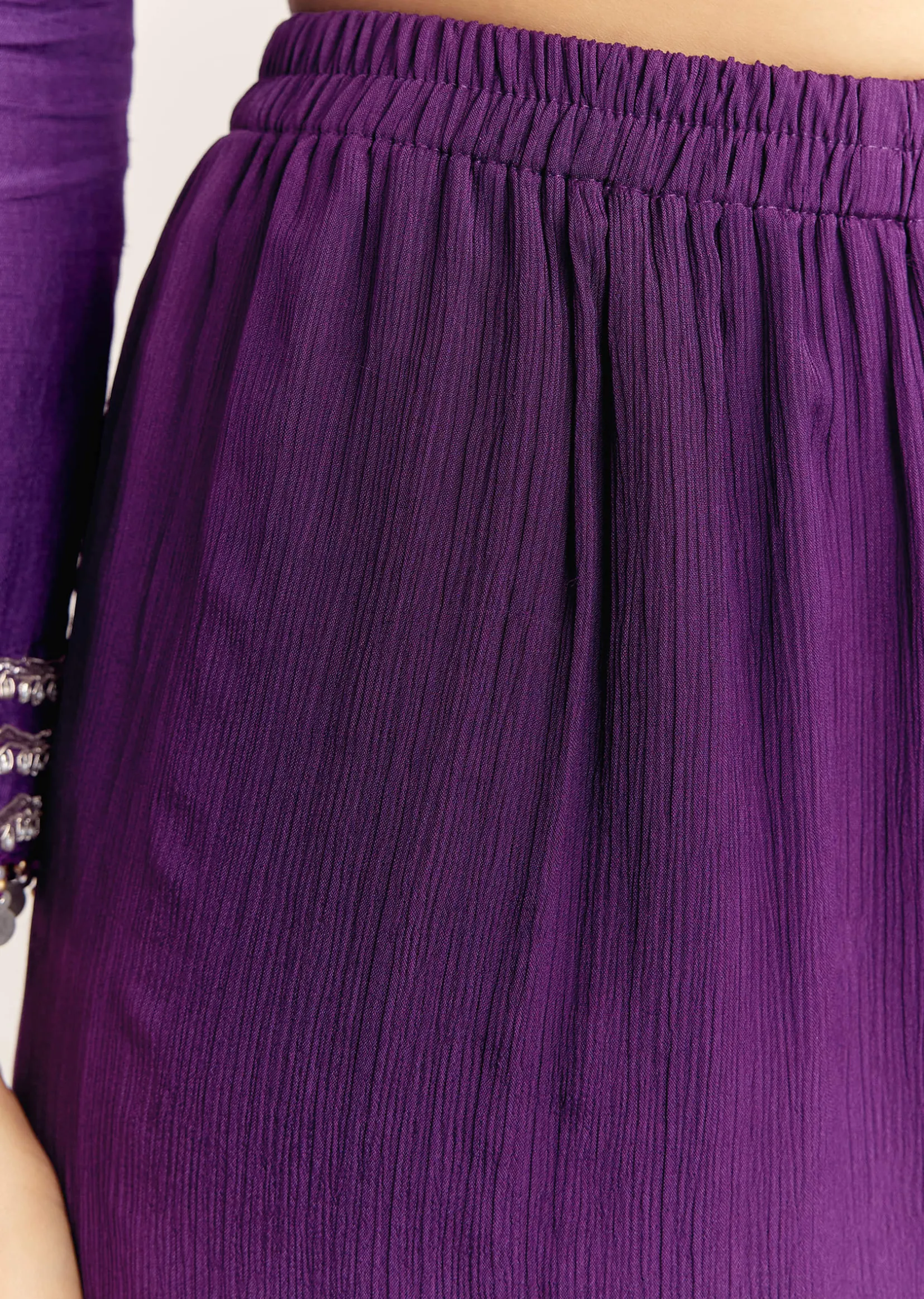 Purple Dola Silk Kurta Set With Zardosi And Choker Dupatta