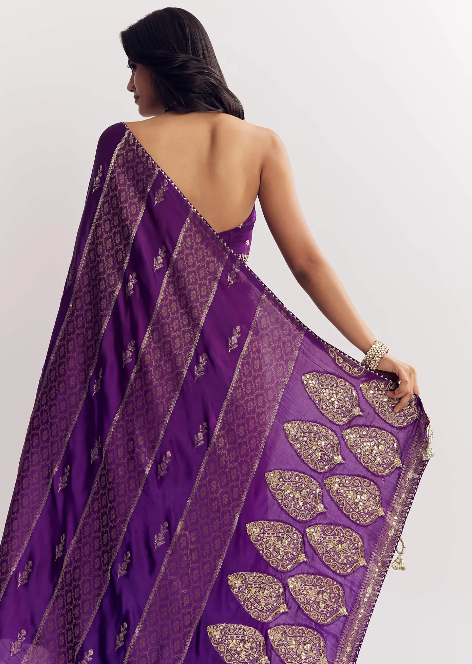 Purple Dola Silk Saree With Gota Patti Woven Motif
