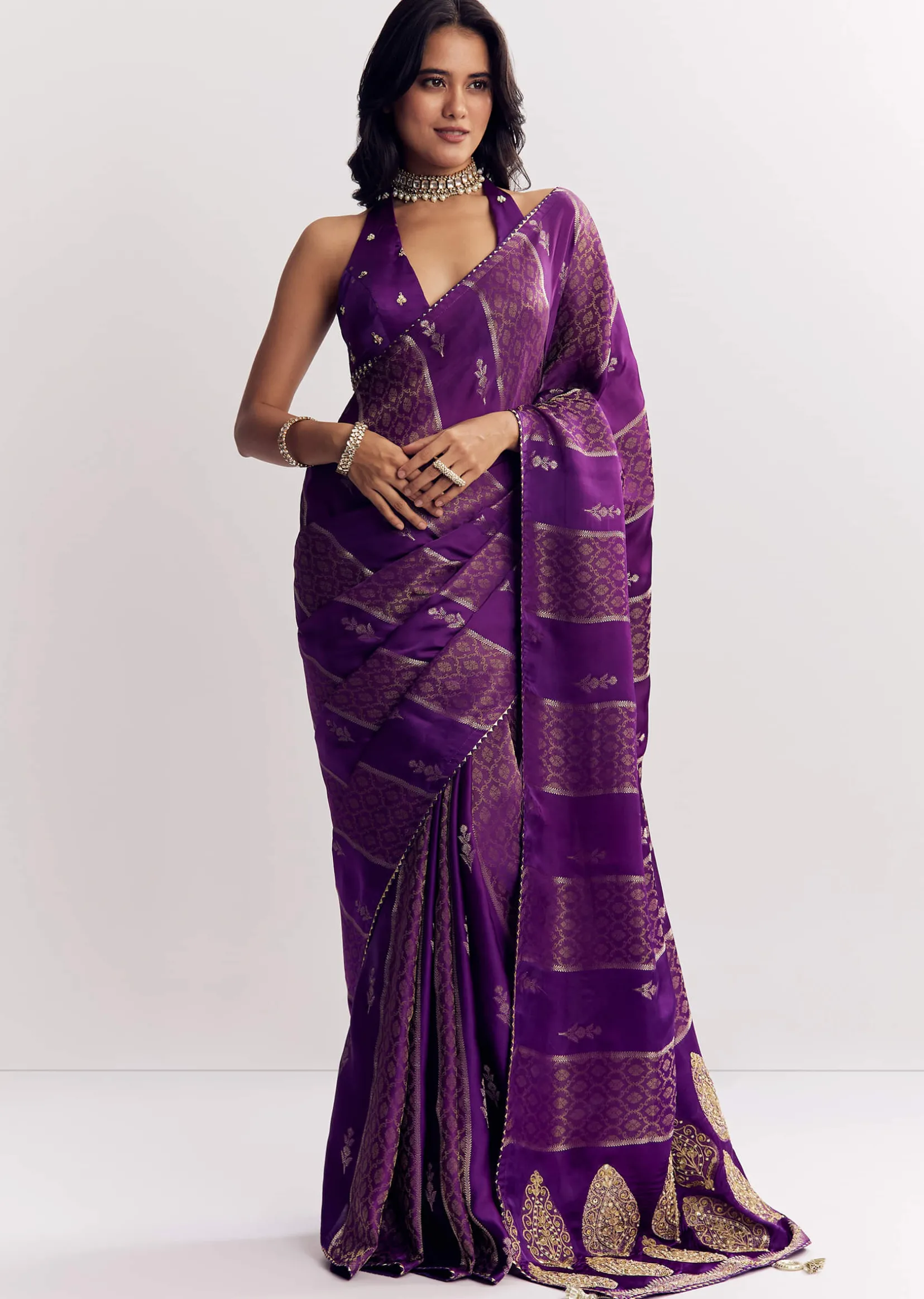 Purple Dola Silk Saree With Gota Patti Woven Motif