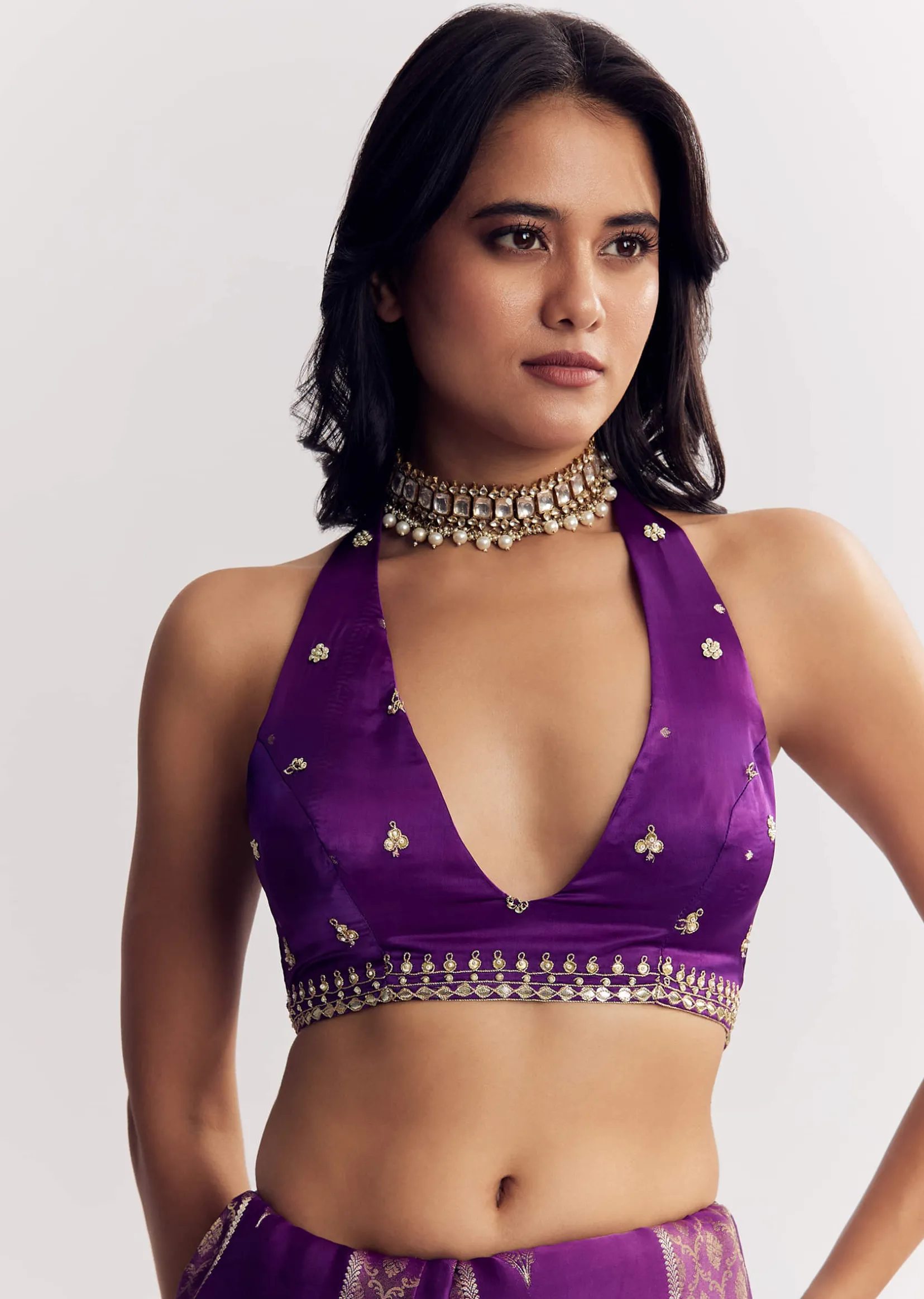 Purple Dola Silk Saree With Gota Patti Woven Motif