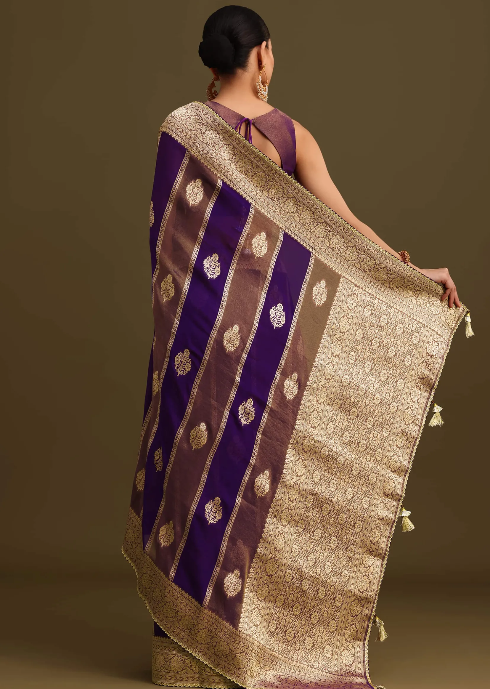 Purple Dual Shaded Khaddi Georgette Saree With Zari Brocade Pallu Border