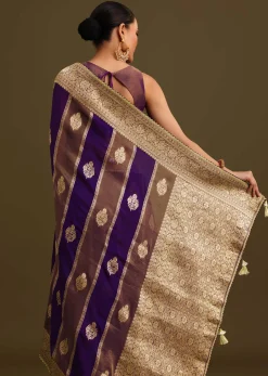 Purple Dual Shaded Khaddi Georgette Saree With Zari Brocade Pallu Border