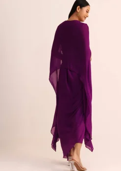 Purple Embroidered Chiffon Skirt And Cape