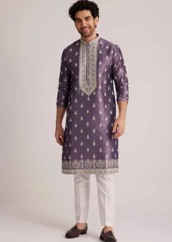 Purple Embroidered Kurta Set