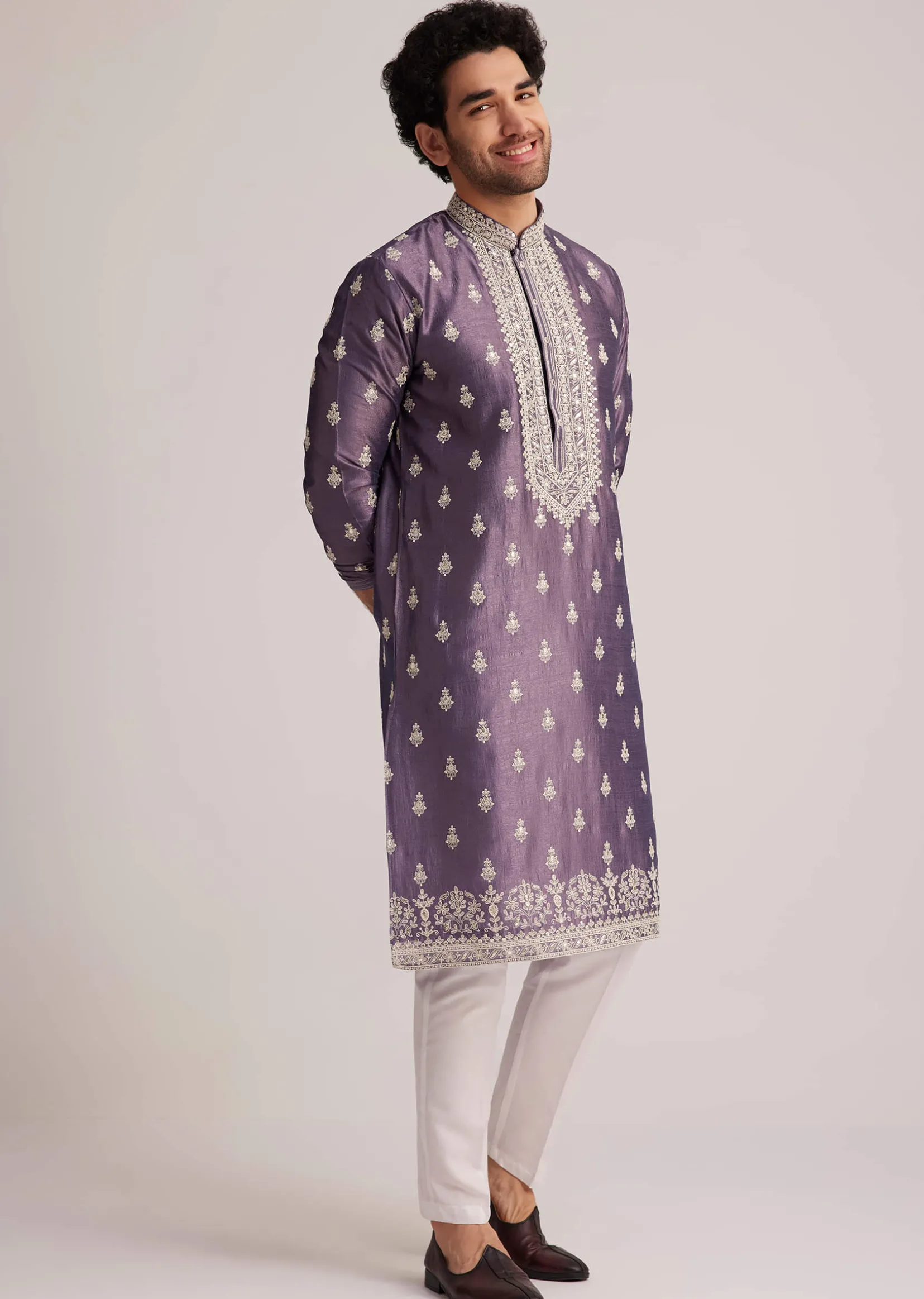Purple Embroidered Kurta Set