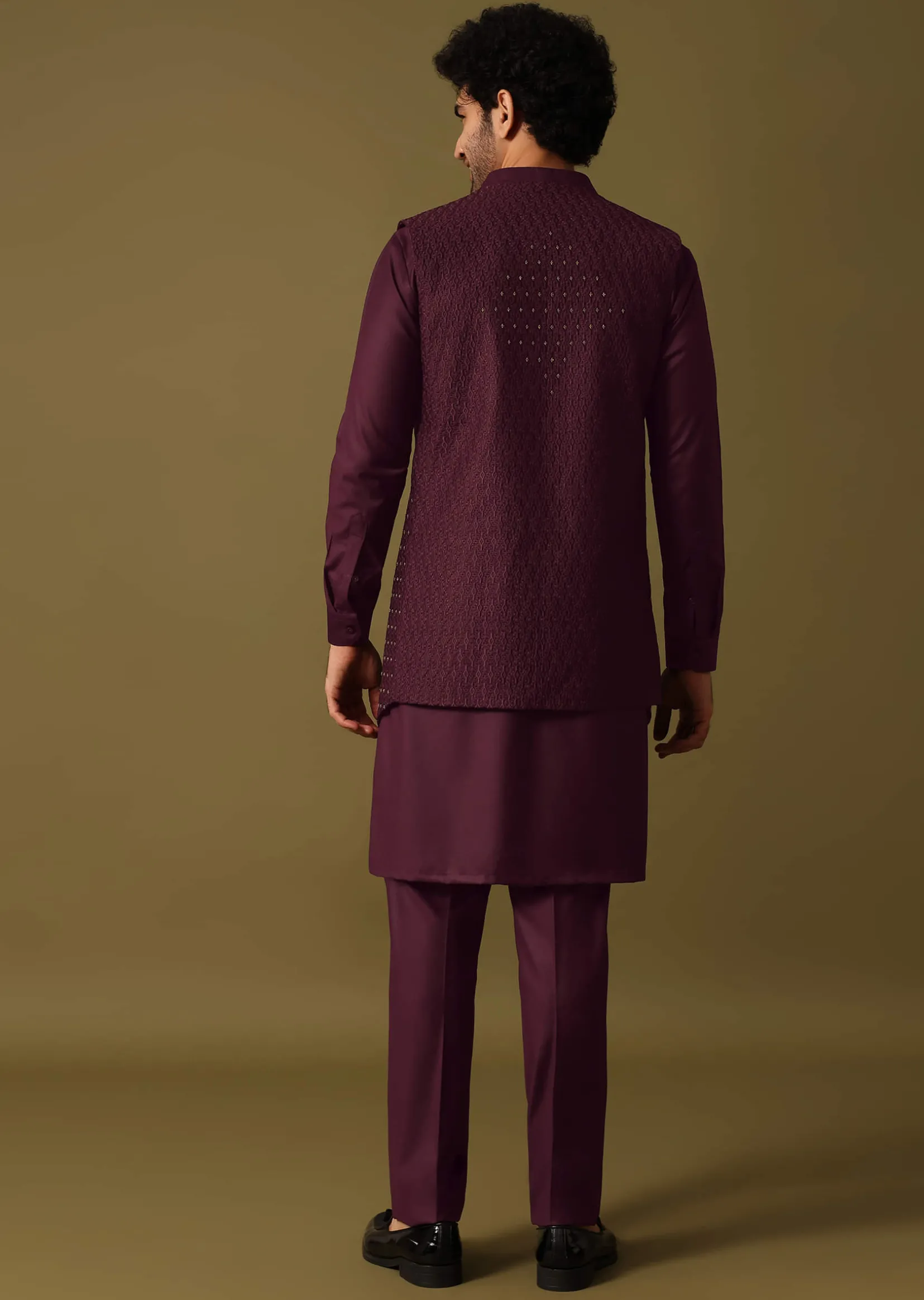 Purple Embroidered Kurta Jacket Set