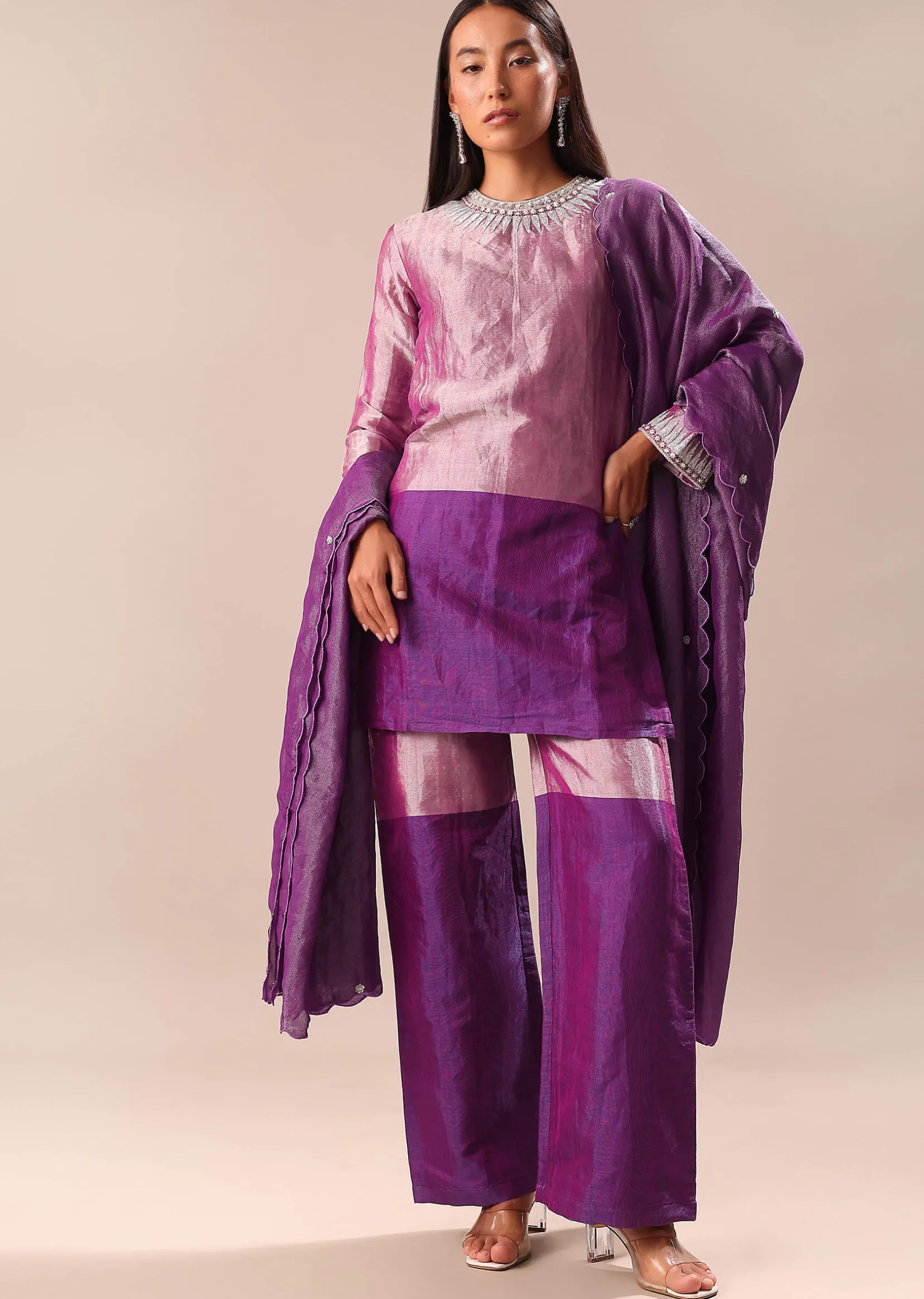 Purple Embroidered Kurta Palazzo Set Suit