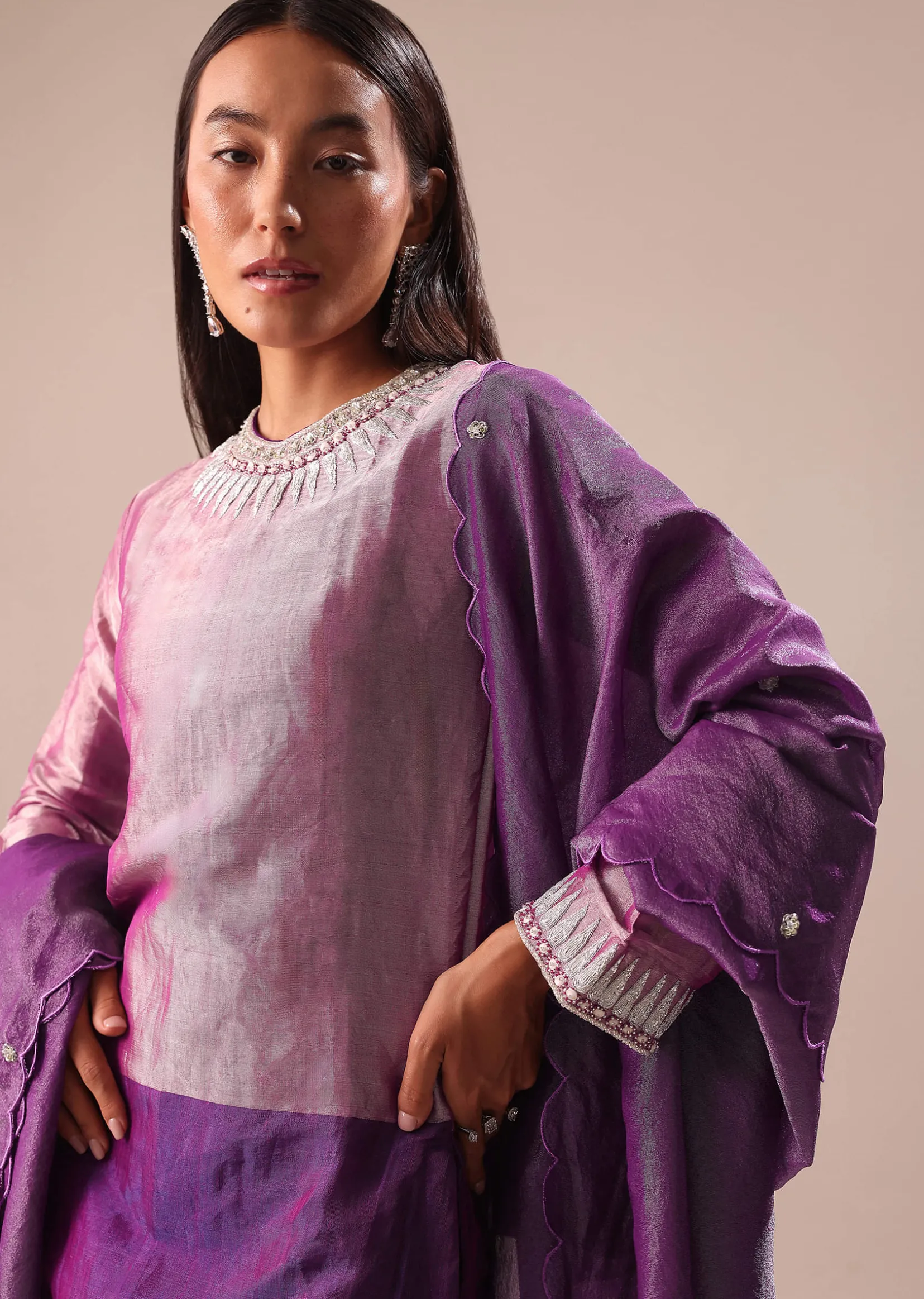 Purple Embroidered Kurta Palazzo Set Suit