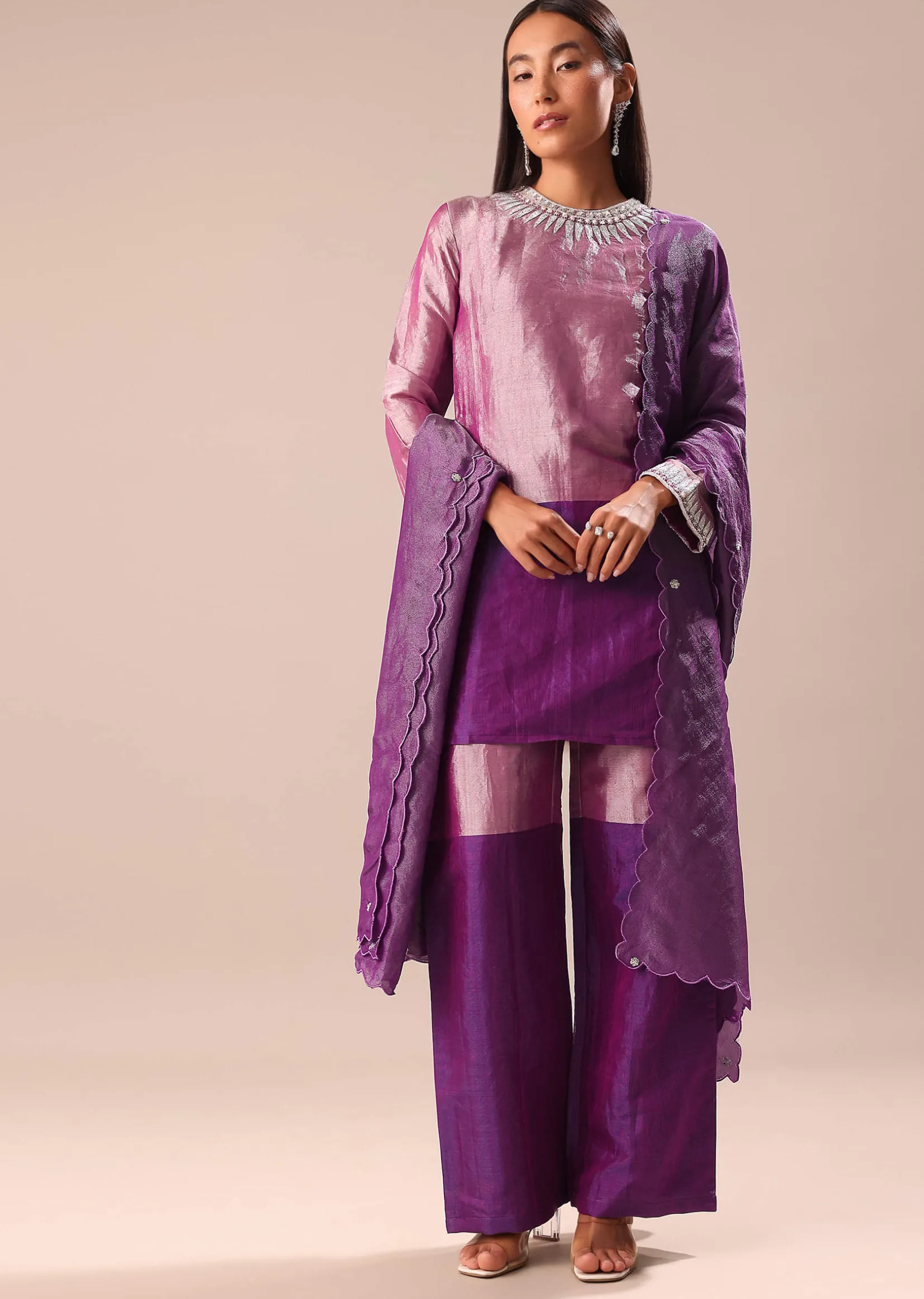 Purple Embroidered Kurta Palazzo Set Suit