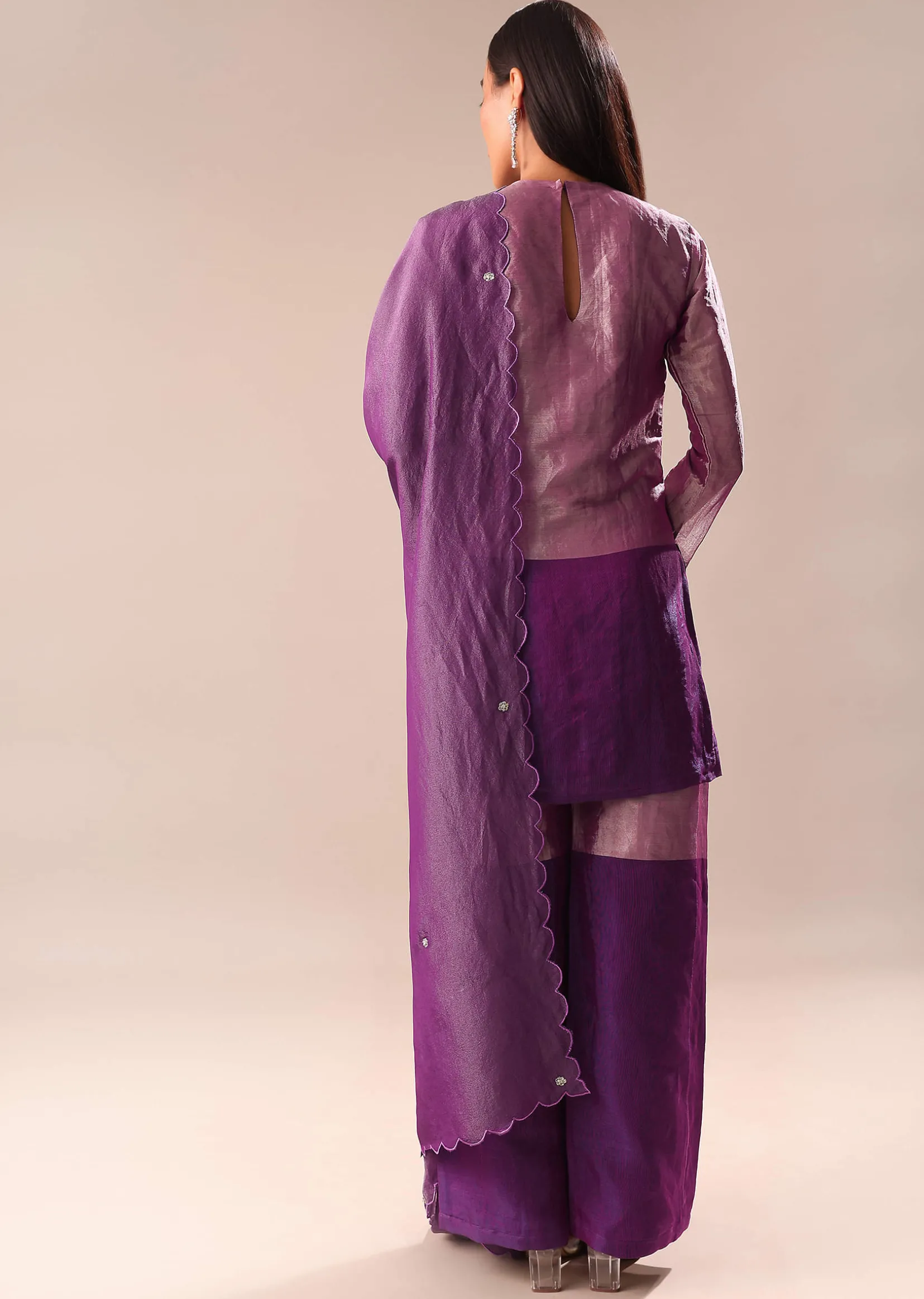 Purple Embroidered Kurta Palazzo Set Suit
