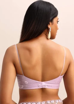 Purple Embroidered Net Saree With Unstitched Blouse