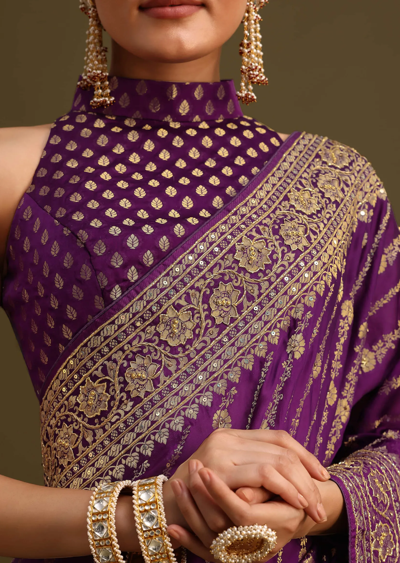 Purple Embroidered Saree With Zardosi And Cutdana Work