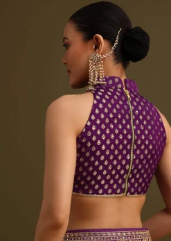 Purple Embroidered Saree With Zardosi And Cutdana Work
