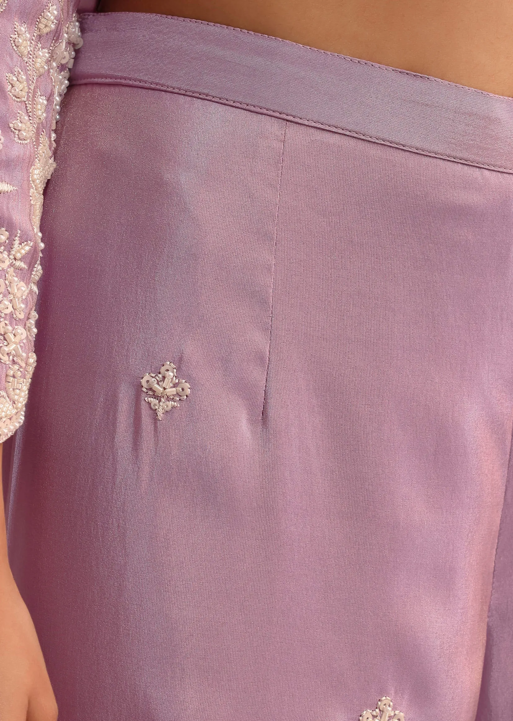 Purple Embroidered Sharara Set With Butti Work On Organza Dupatta