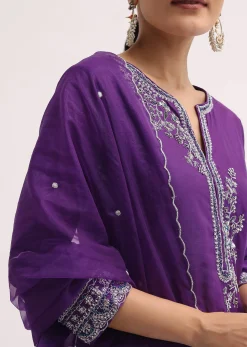 Purple Embroidered Silk Kurta Palazzo Set