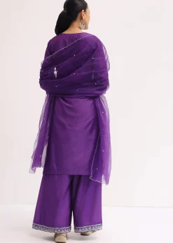 Purple Embroidered Silk Kurta Palazzo Set