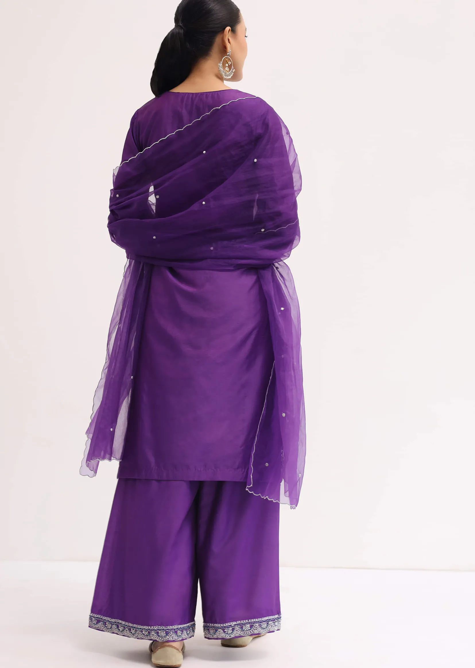 Purple Embroidered Silk Kurta Palazzo Set
