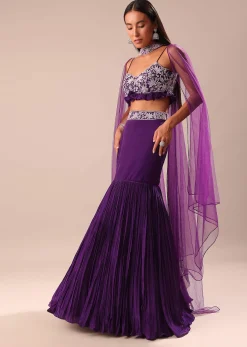 Purple Fishcut Skirt With Embroidered Blouse And Dupatta