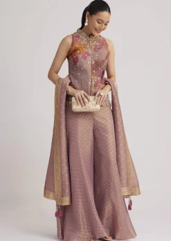 Purple Floral Embroidered Palazzo Set