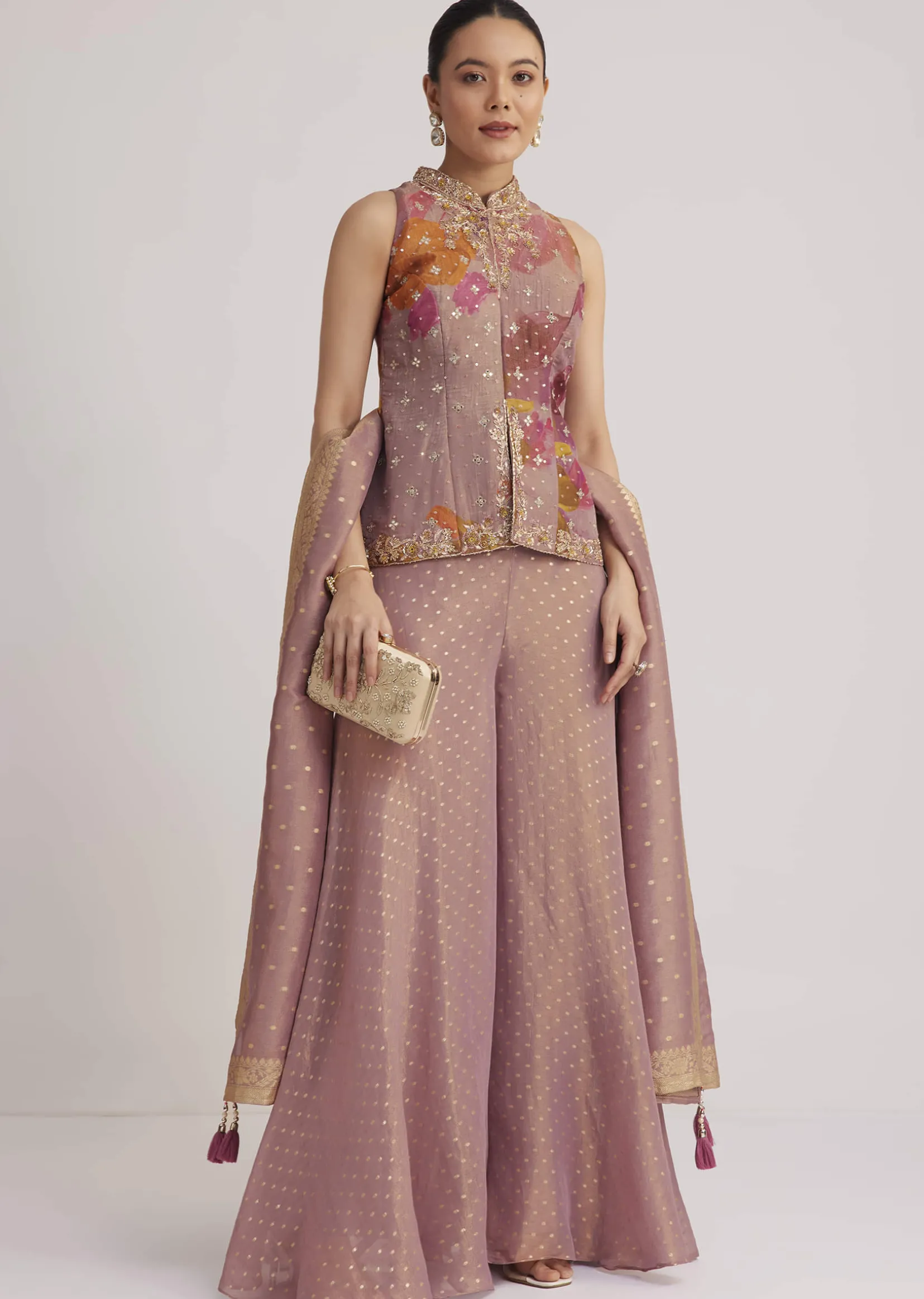 Purple Floral Embroidered Palazzo Set