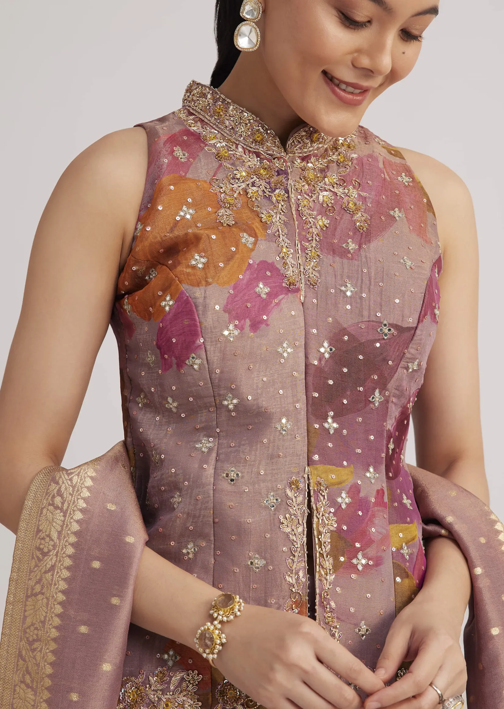 Purple Floral Embroidered Palazzo Set