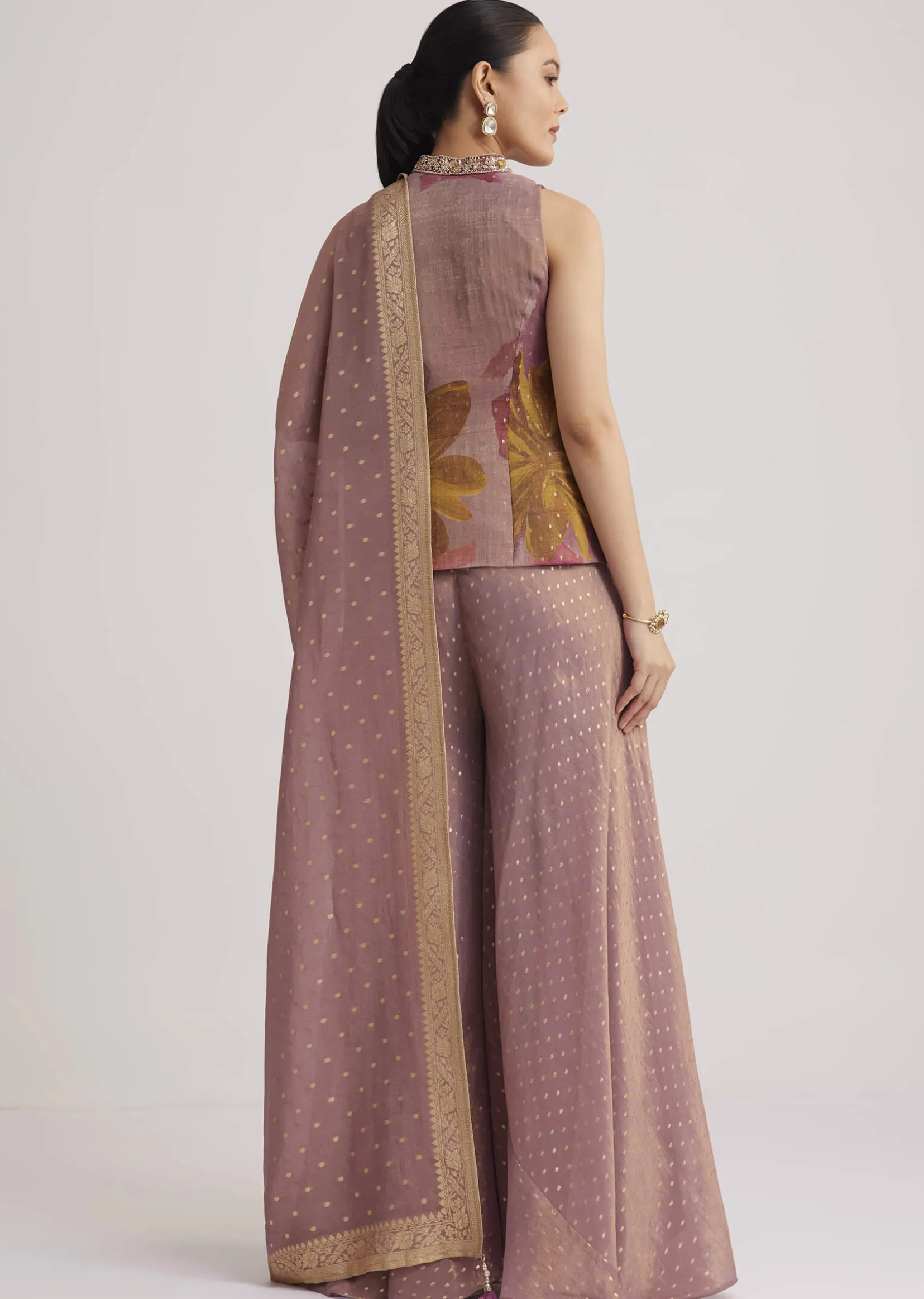 Purple Floral Embroidered Palazzo Set