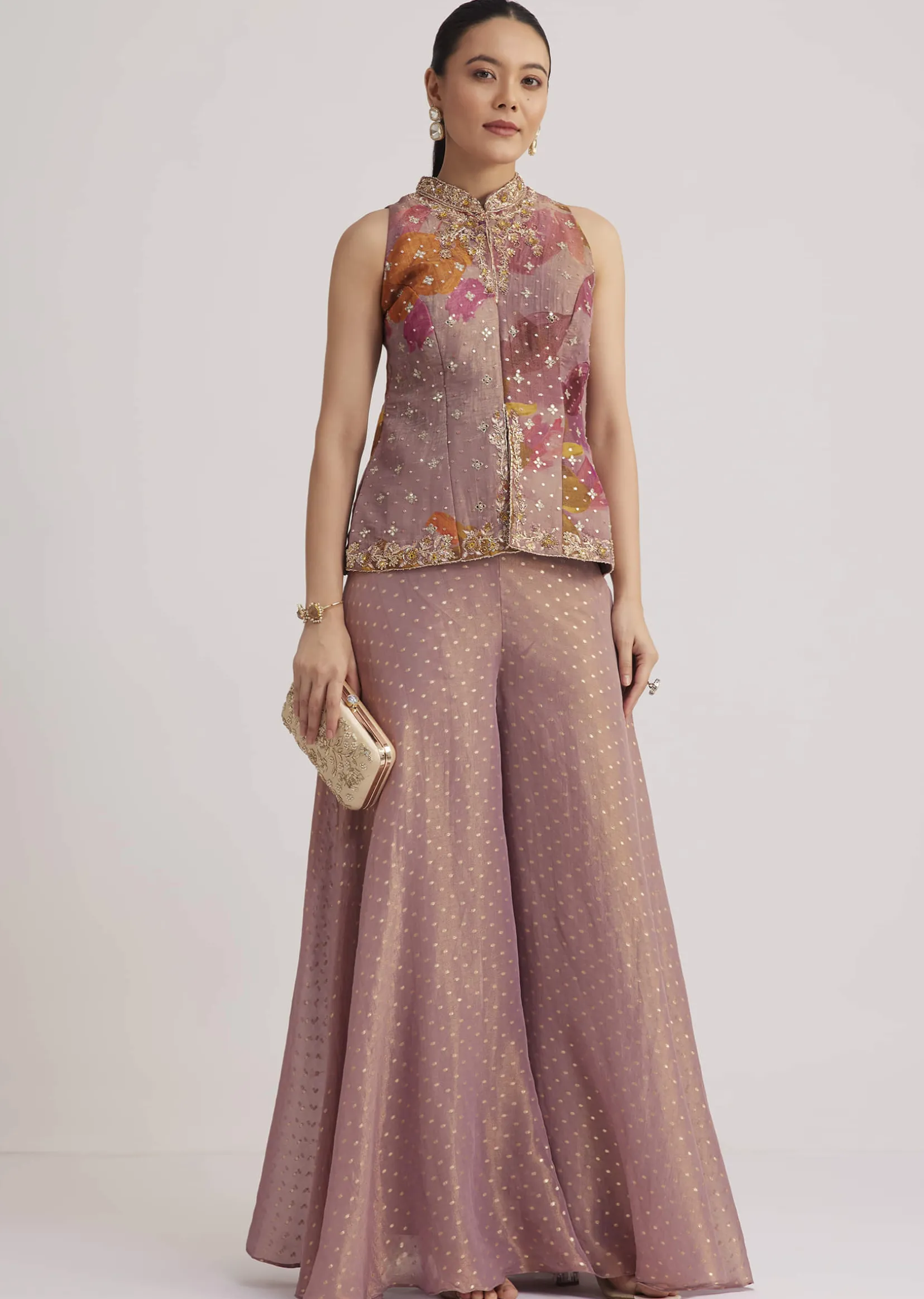 Purple Floral Embroidered Palazzo Set