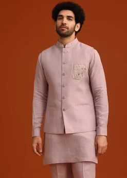 Purple Hand Embroidered Jacket And Kurta Set