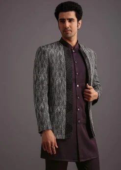 Purple Hand Work Jacket Kurta Set