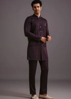 Purple Hand Work Jacket Kurta Set