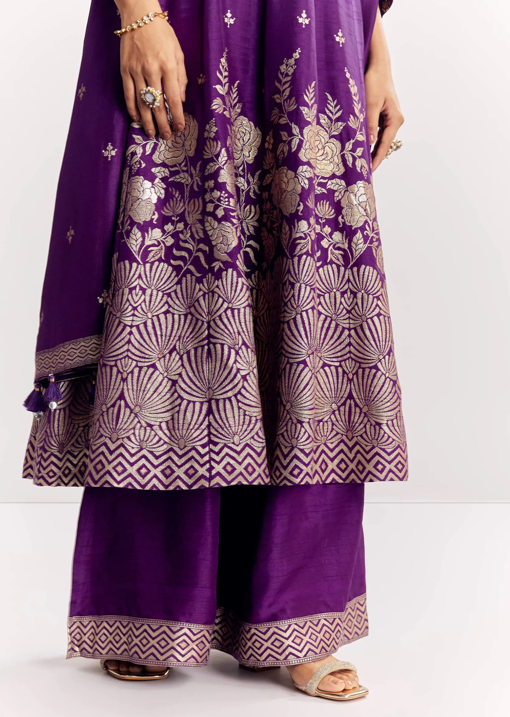 Purple Jacquard Silk Anarkali Dupatta Suit With Traditional Weave