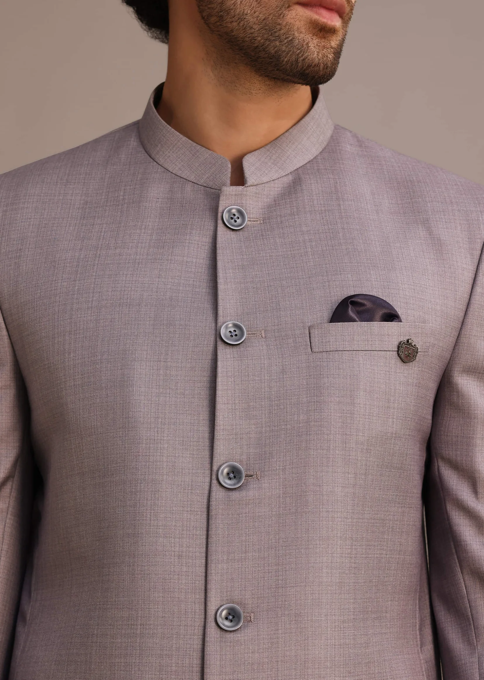 Purple Jodhpuri Set With Pocket Square