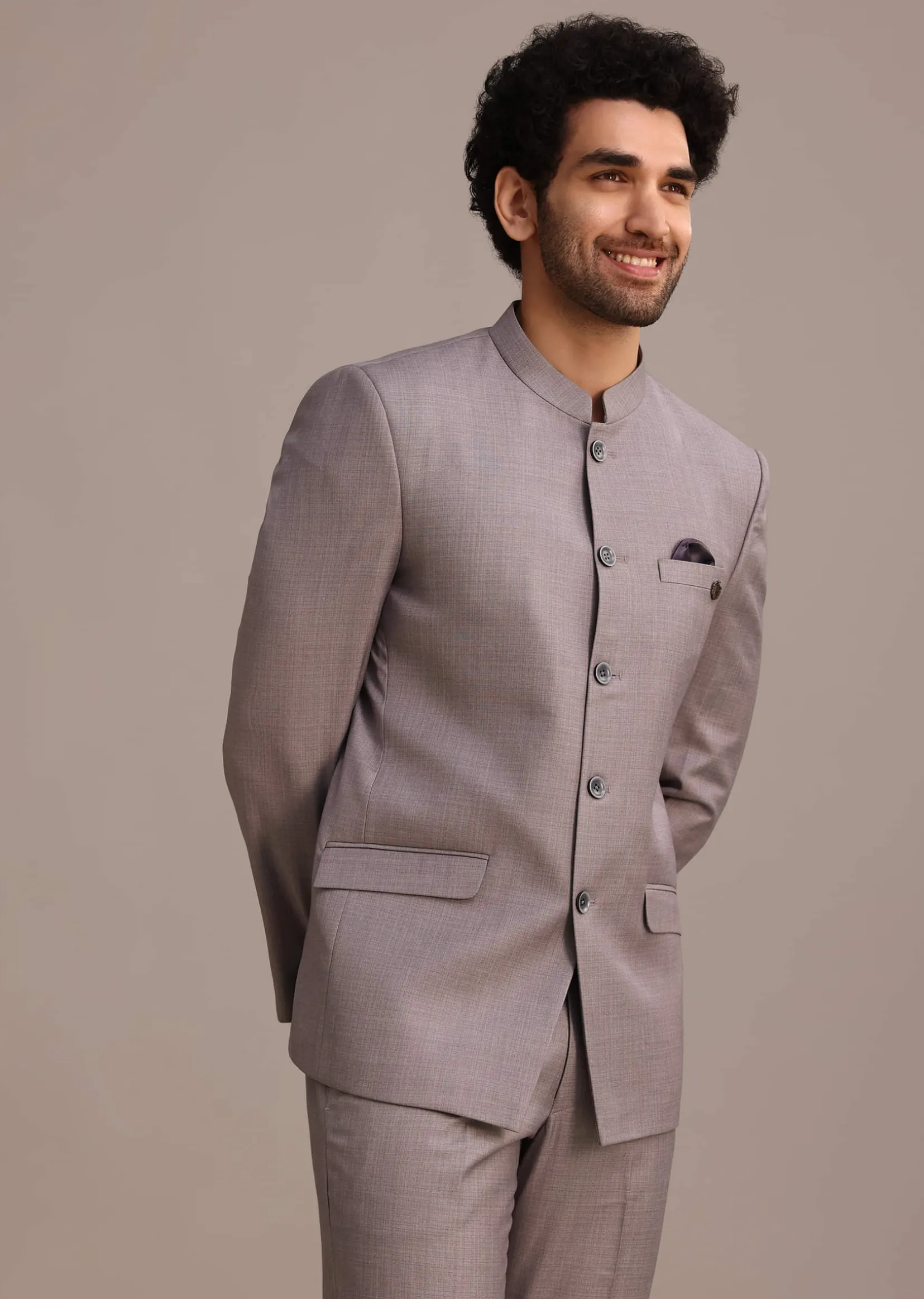 Purple Jodhpuri Set With Pocket Square