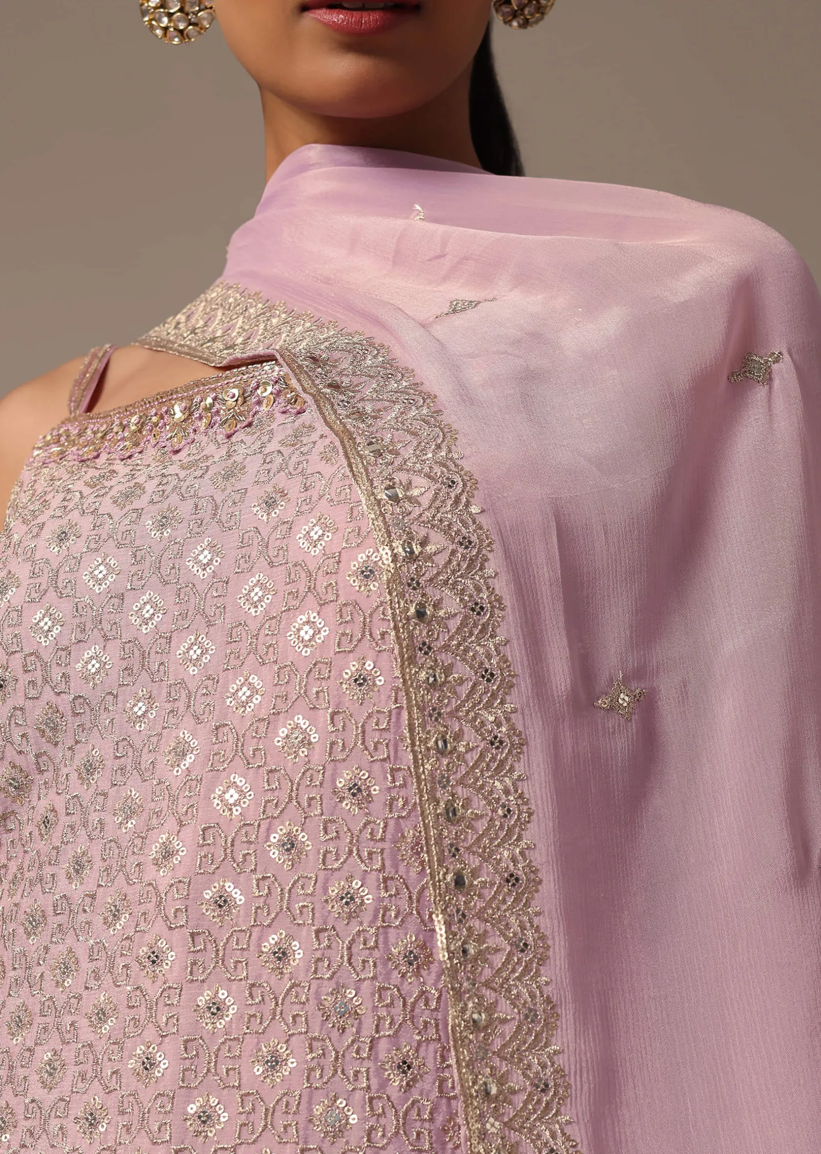 Purple Kurta Palazzo Set With Dupatta In Zari Work