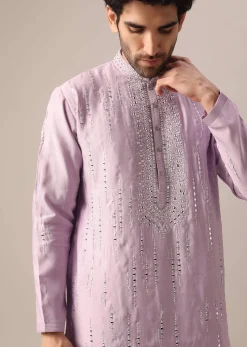 Purple Kurta With Churidar In Art Silk With Mirror Embellishments