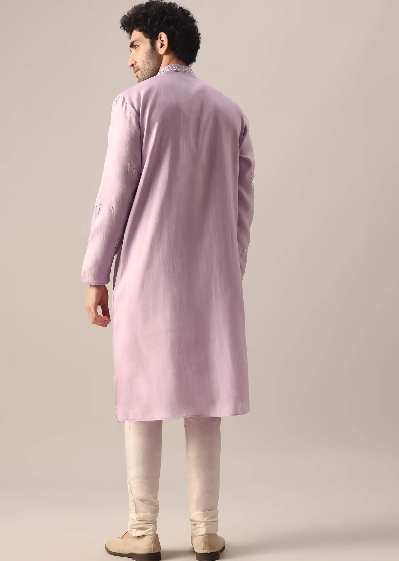Purple Kurta With Churidar In Art Silk With Mirror Embellishments