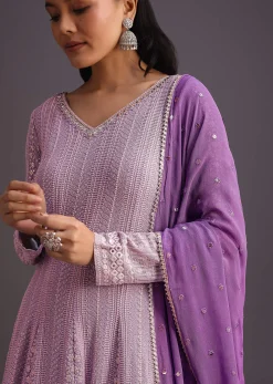 Purple Lucknowi Anarkali With Sequin Work Dupatta