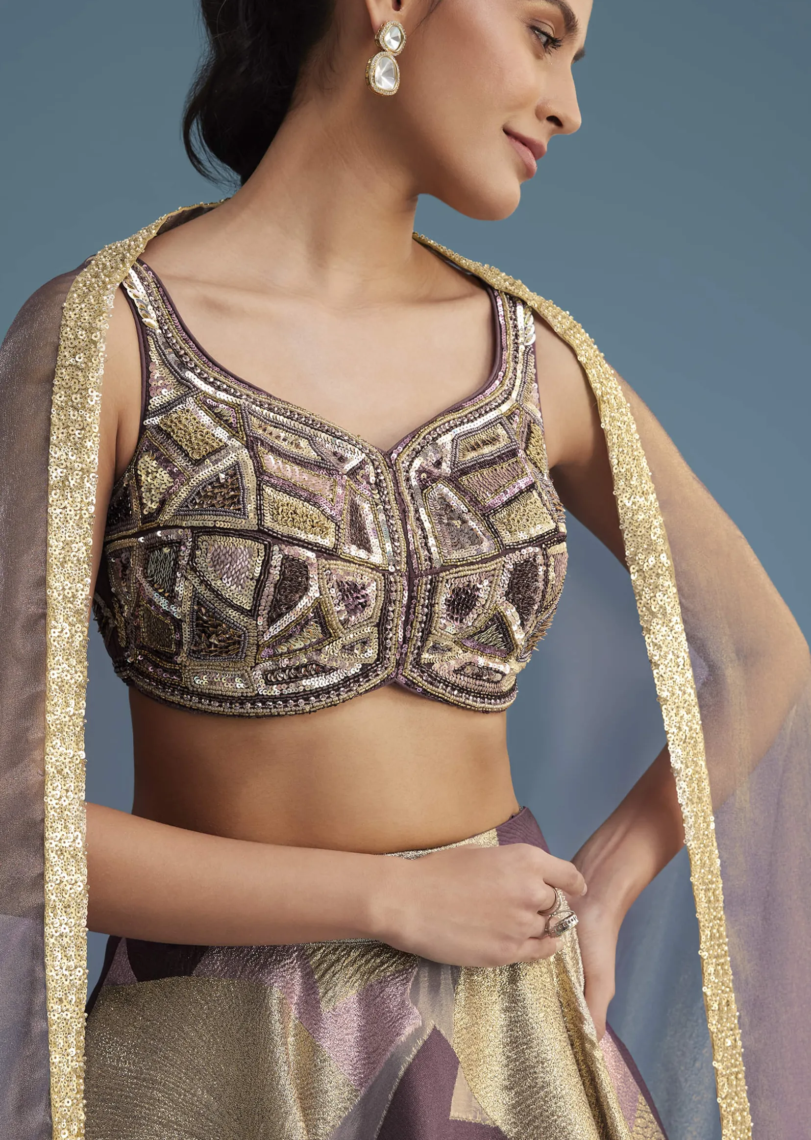 Purple Lurex Glitter Lehenga Set