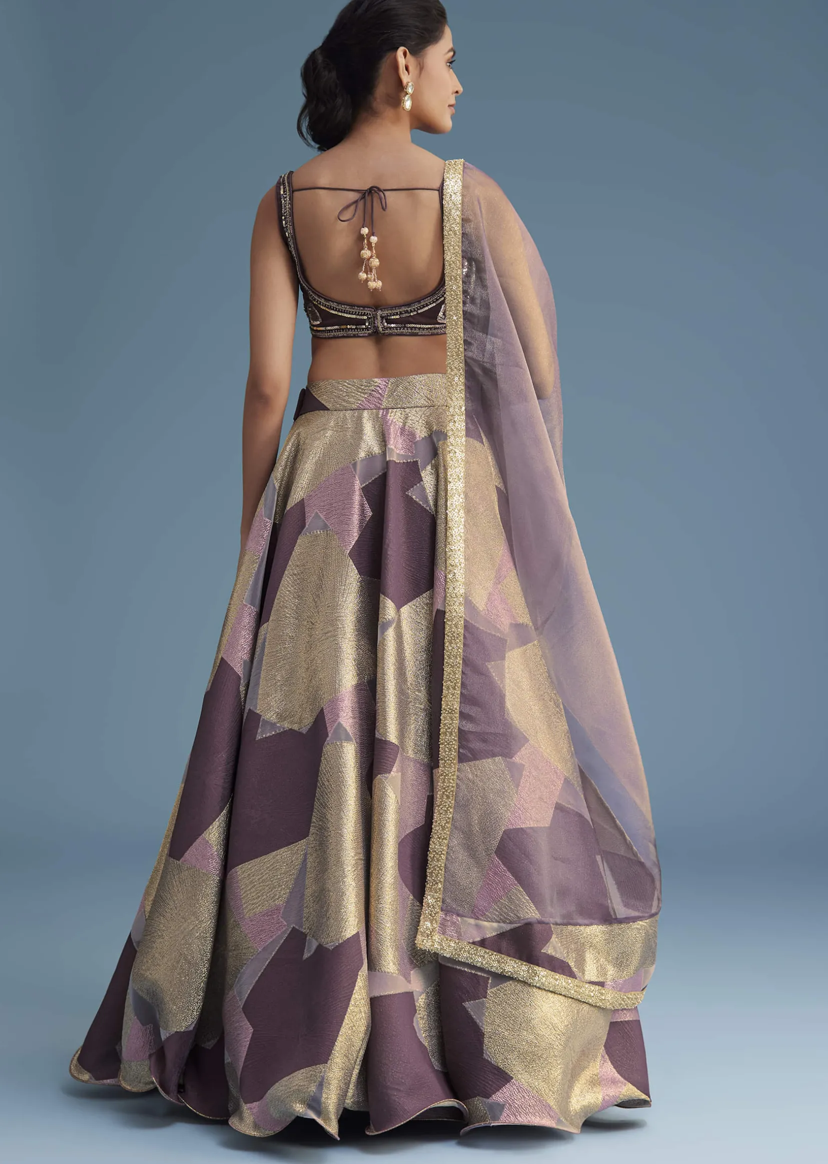 Purple Lurex Glitter Lehenga Set