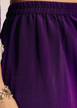 Purple Moti Threadwork Dola Silk Sharara Suit With Organza Dupatta
