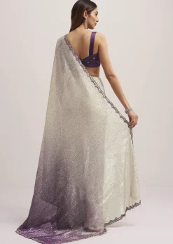 Purple Ombre Sequins Saree With Scallop Border