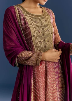 Purple Organza Bandhani Anarkali Suit With Dupatta