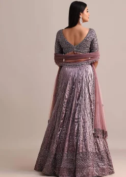 Purple Organza Bridal Lehenga With Embroidered Blouse And Net Dupatta