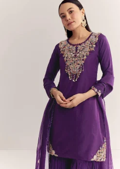 Purple Organza Embroidered Kurta Set With Dupatta