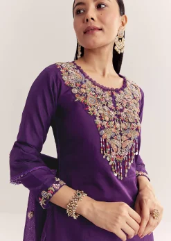 Purple Organza Embroidered Kurta Set With Dupatta