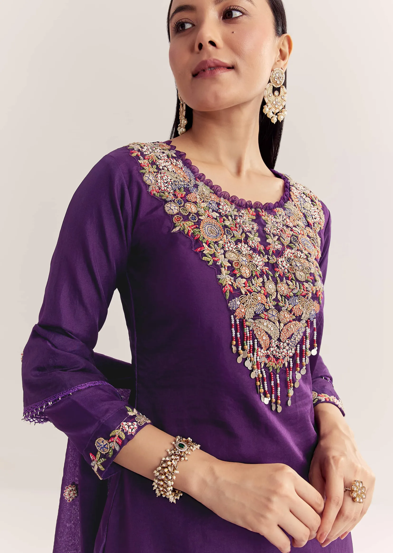 Purple Organza Embroidered Kurta Set With Dupatta
