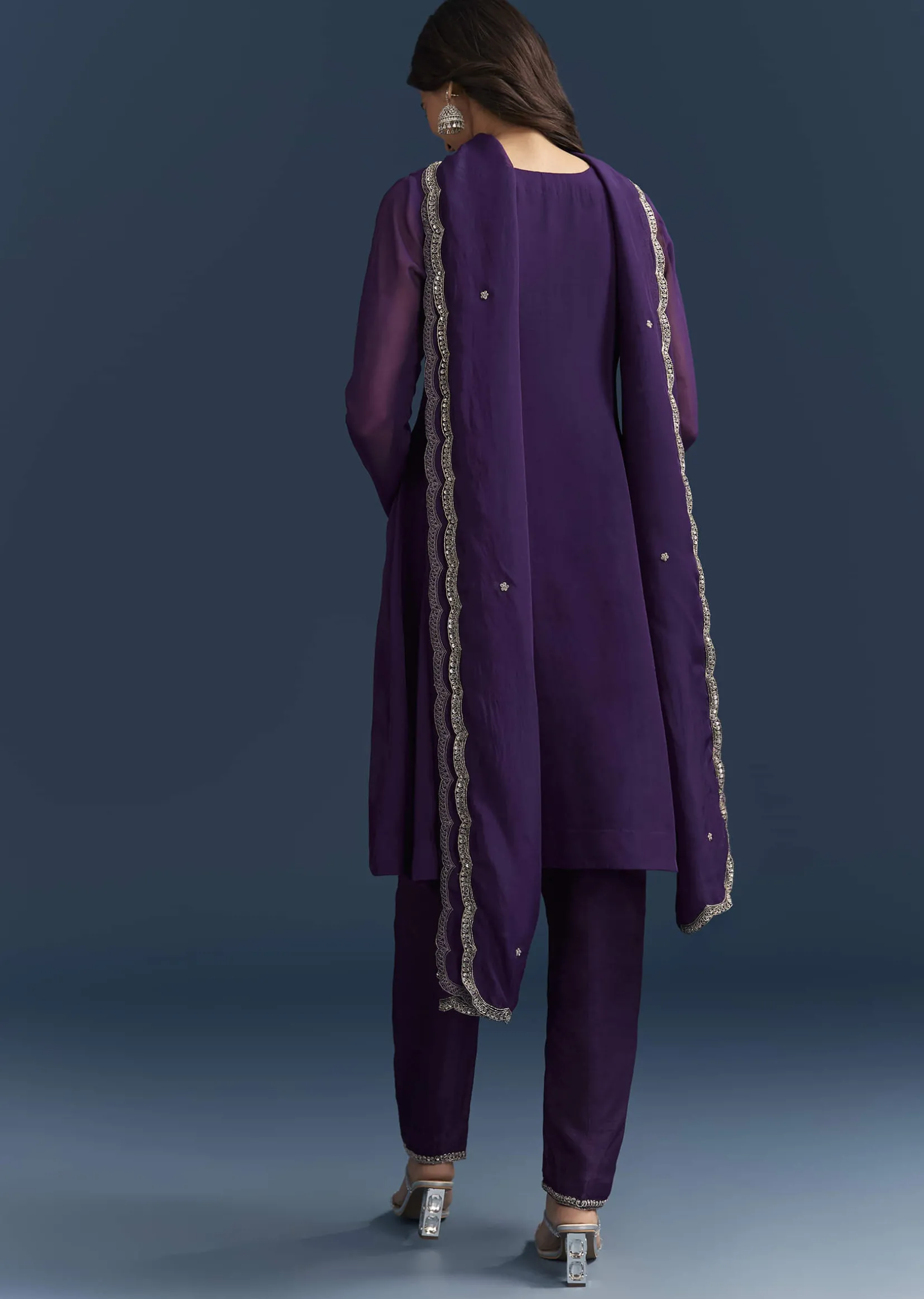 Purple Organza Kurta Set With Embroidery And Dupatta