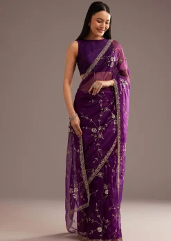 Purple Organza Tissue Saree With Sequins And Cutdana Jaal