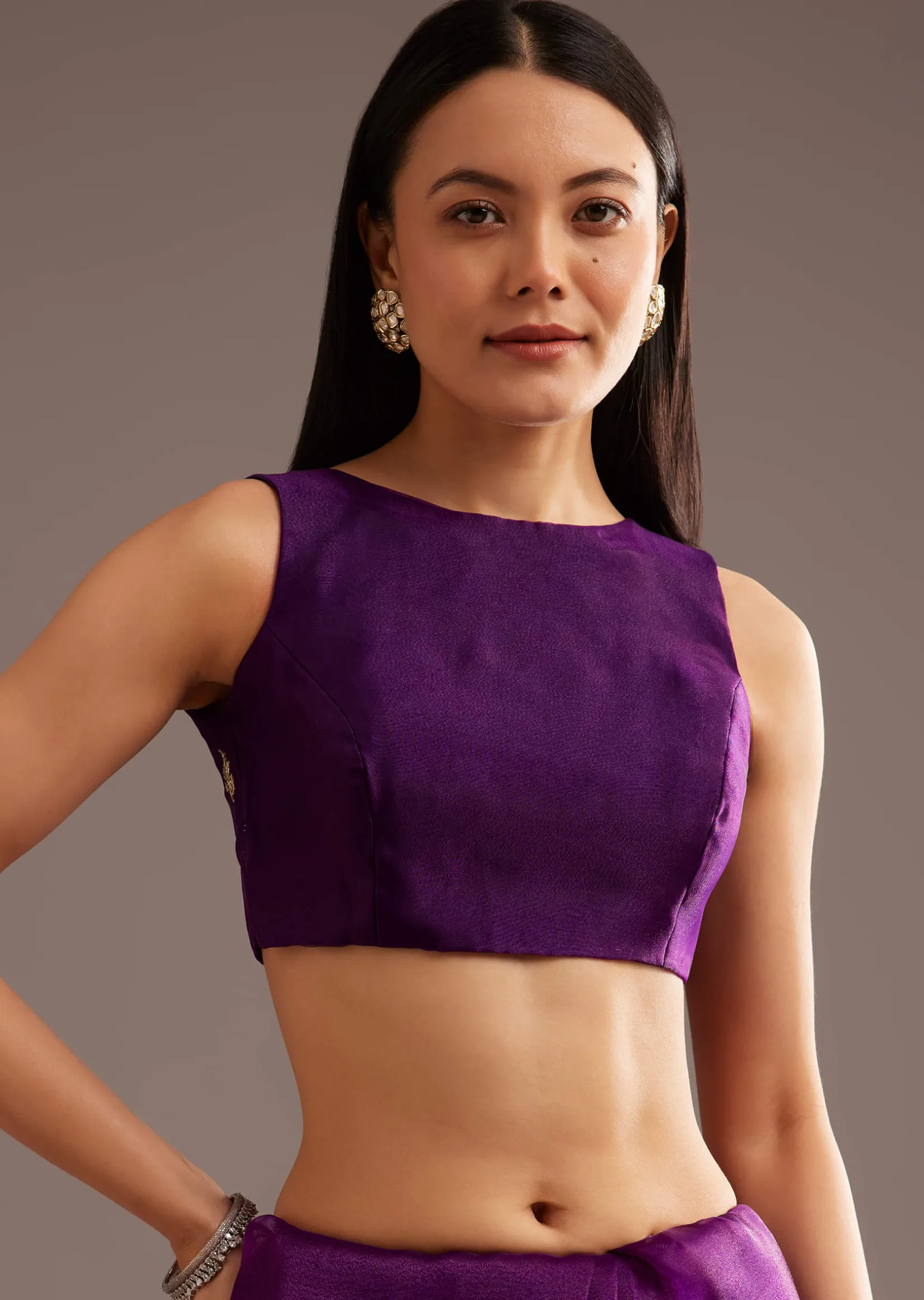 Purple Organza Tissue Saree With Sequins And Cutdana Jaal