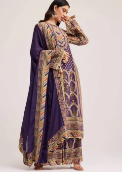 Purple Printed Palazzo Set With Embroidered Detailing
